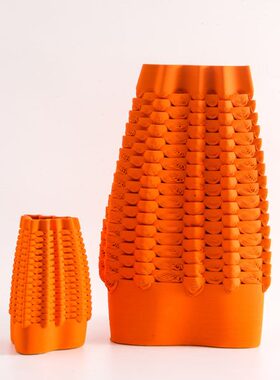 3D打印蜂窝状橙色陶瓷花瓶装饰品摆件简约样板房电视柜玄关插花器