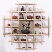 实木摆件博古架中式 紫砂壶架挂墙 多宝阁禅意客厅展示架壁挂式