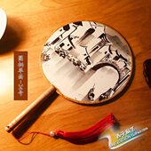 绢布厚实不透明江南水乡印花女扇古典团扇礼品扇子圆形扇夏扇 包邮