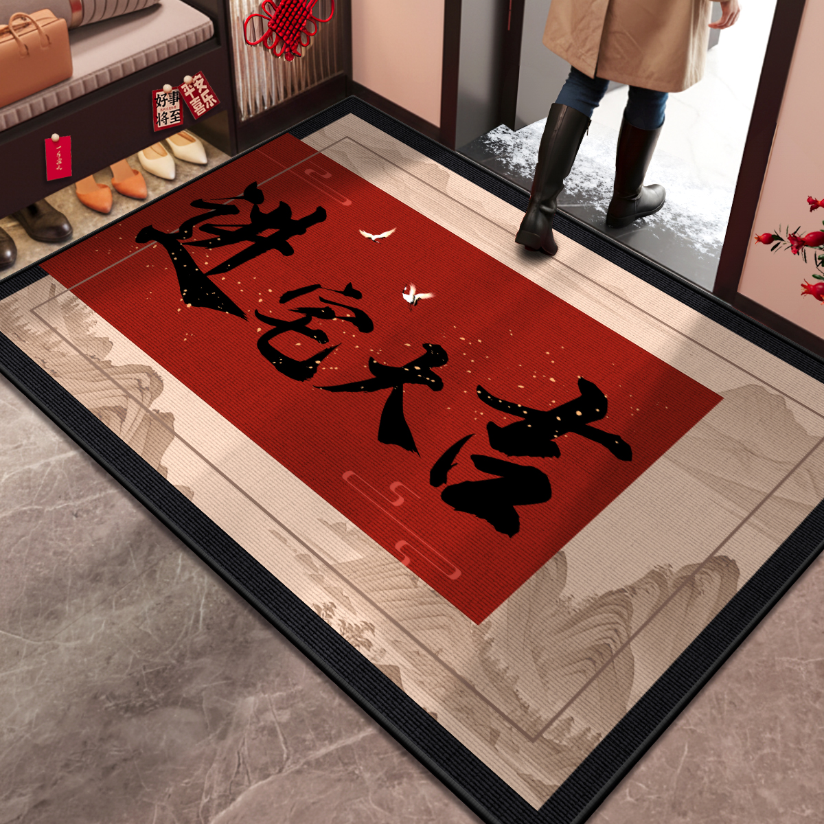 红色入户门地垫玄关耐脏新年喜庆
