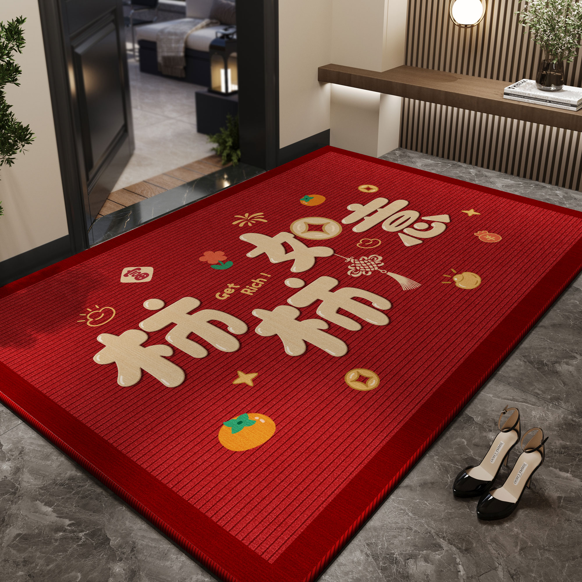 红色入户门地垫防滑免洗耐脏