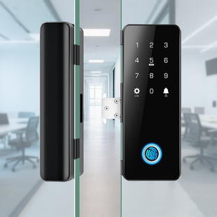 玻璃门指纹锁免开孔商铺办公室密码 锁无框办公室人脸识别智能锁