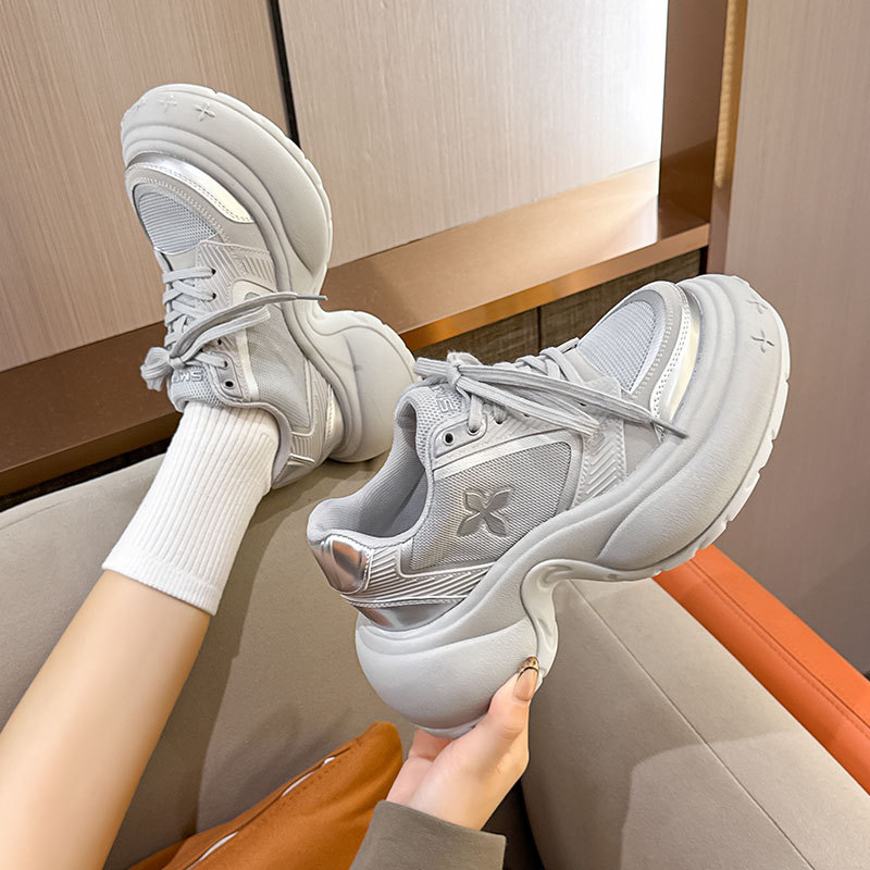 厚底老爹鞋女银灰增高
