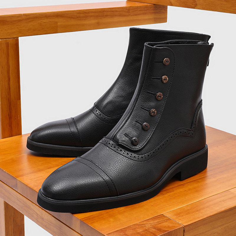 纽扣休闲切尔西靴英伦风绅士正装马丁靴潮款高帮厚底一脚蹬工装靴,流行男鞋,马丁靴,淘宝优惠券,粉丝福利购,淘宝优惠卷