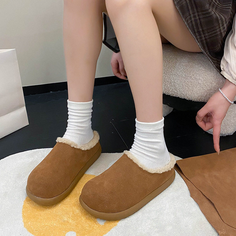 厚底加绒毛毛包头半拖鞋女外穿包鞋棉拖鞋棉拖包包拖其他拖鞋包