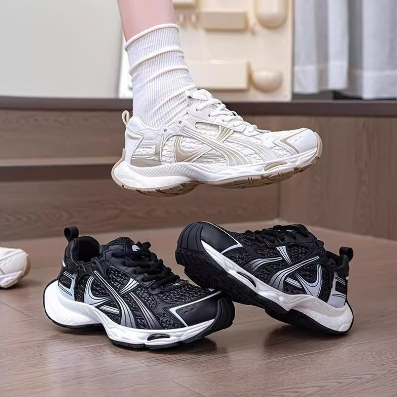 港风编织休闲老爹鞋秋季舒适百搭厚底增高运动穆勒鞋跑步布系带带