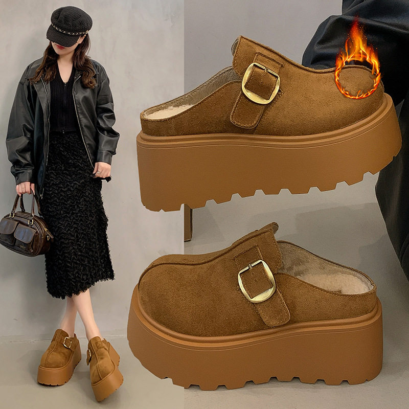 增高鞋加绒包头半拖鞋女外穿秋冬毛毛博包棉拖鞋棉拖拖鞋其他拖鞋