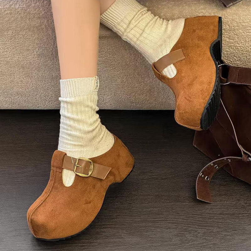 秋冬拖鞋包头半拖女复古厚底舒适百搭增高厘米包拖鞋其他拖鞋橡胶