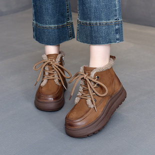 2025年秋季 冬季 加厚靴子复古雪地靴外穿短靴靴鞋 厚底时尚 加绒棉鞋