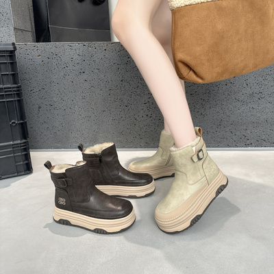 厚底加绒雪地靴女冬保暖短靴