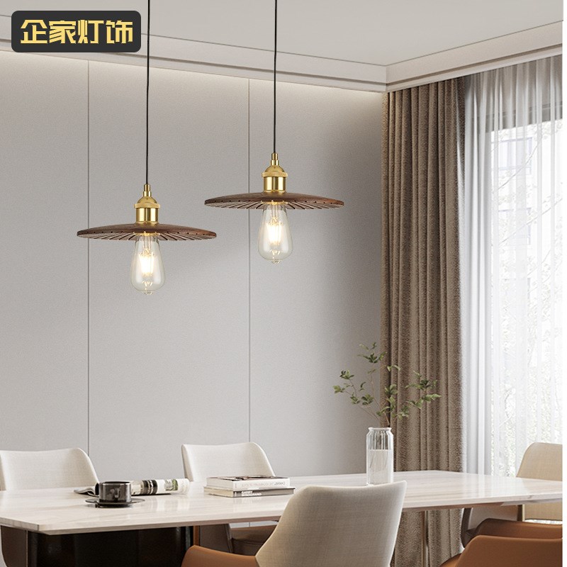 复古餐厅吊灯f北欧简约卧室床头吊灯创意个性黑胡桃木吧台吊灯