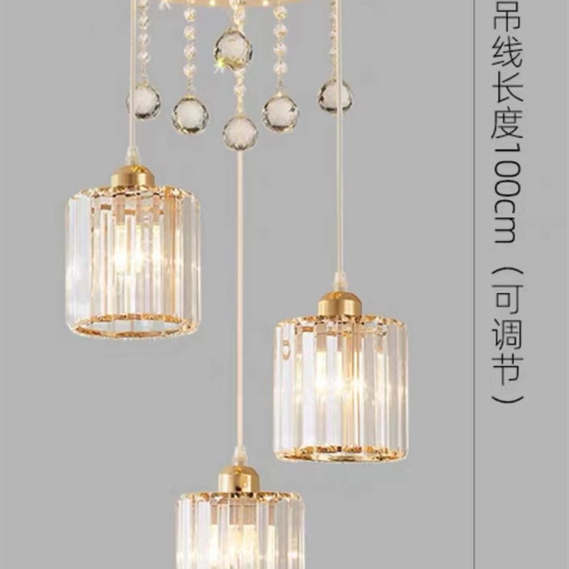 新款餐吊灯水晶圆形饭厅灯现代简约灯J具轻奢三头网红爆款灯饰