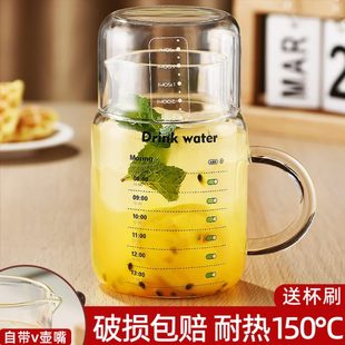 800ml大容量带盖杯子家用喝水杯女耐高温玻璃带把刻度杯男泡茶杯