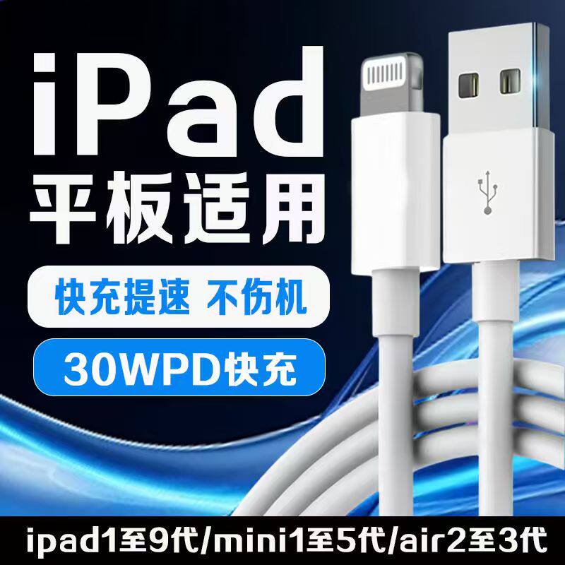 适用苹果iPad 9充电线快充USB平板ipad air 2 3快充线ipad mini 4 5平板9.7/10.2英寸充电线iPad678代数据线