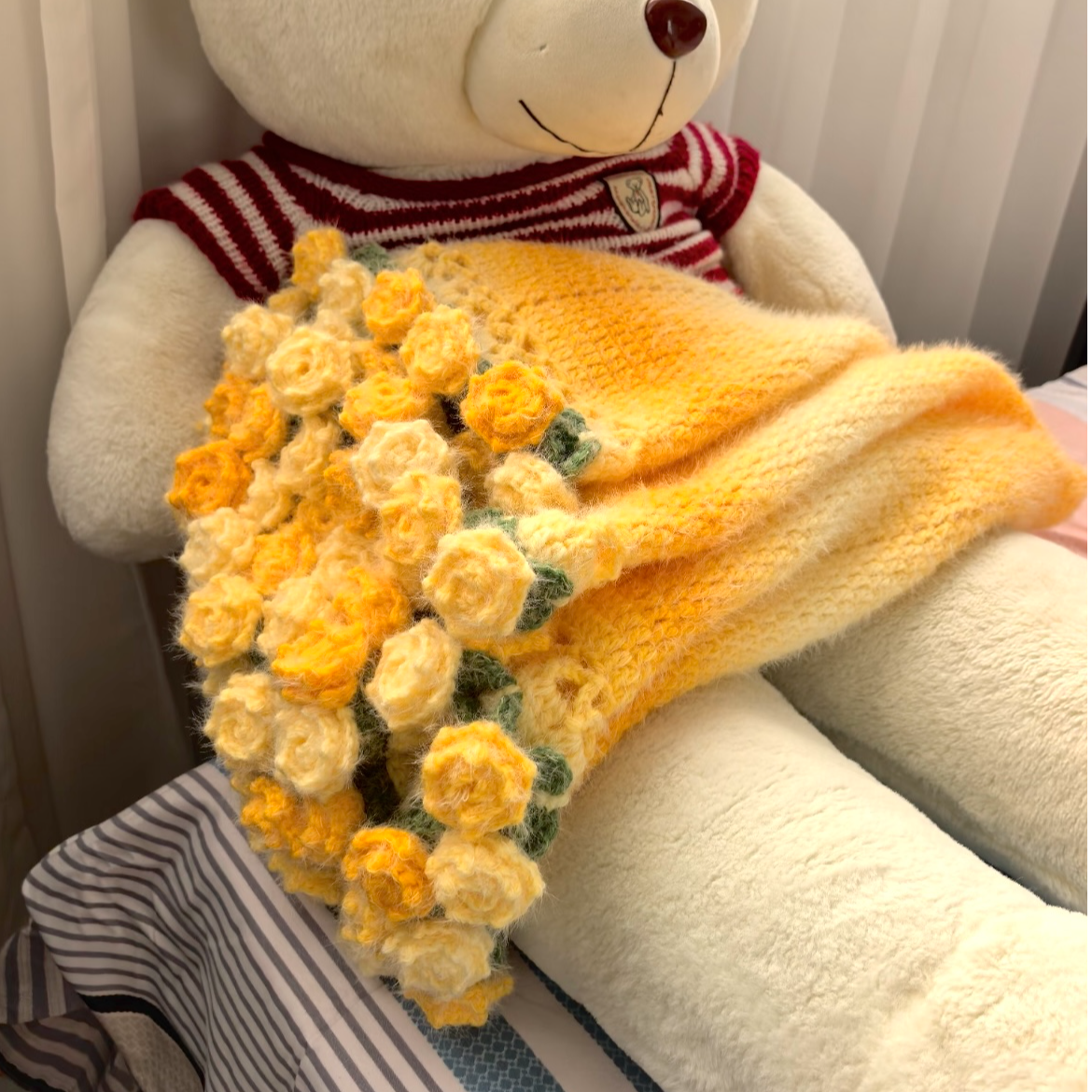 玫瑰花束毯子官方雪球丁达尔彩色渐变含羊毛线diyA类婴儿可盖毯子