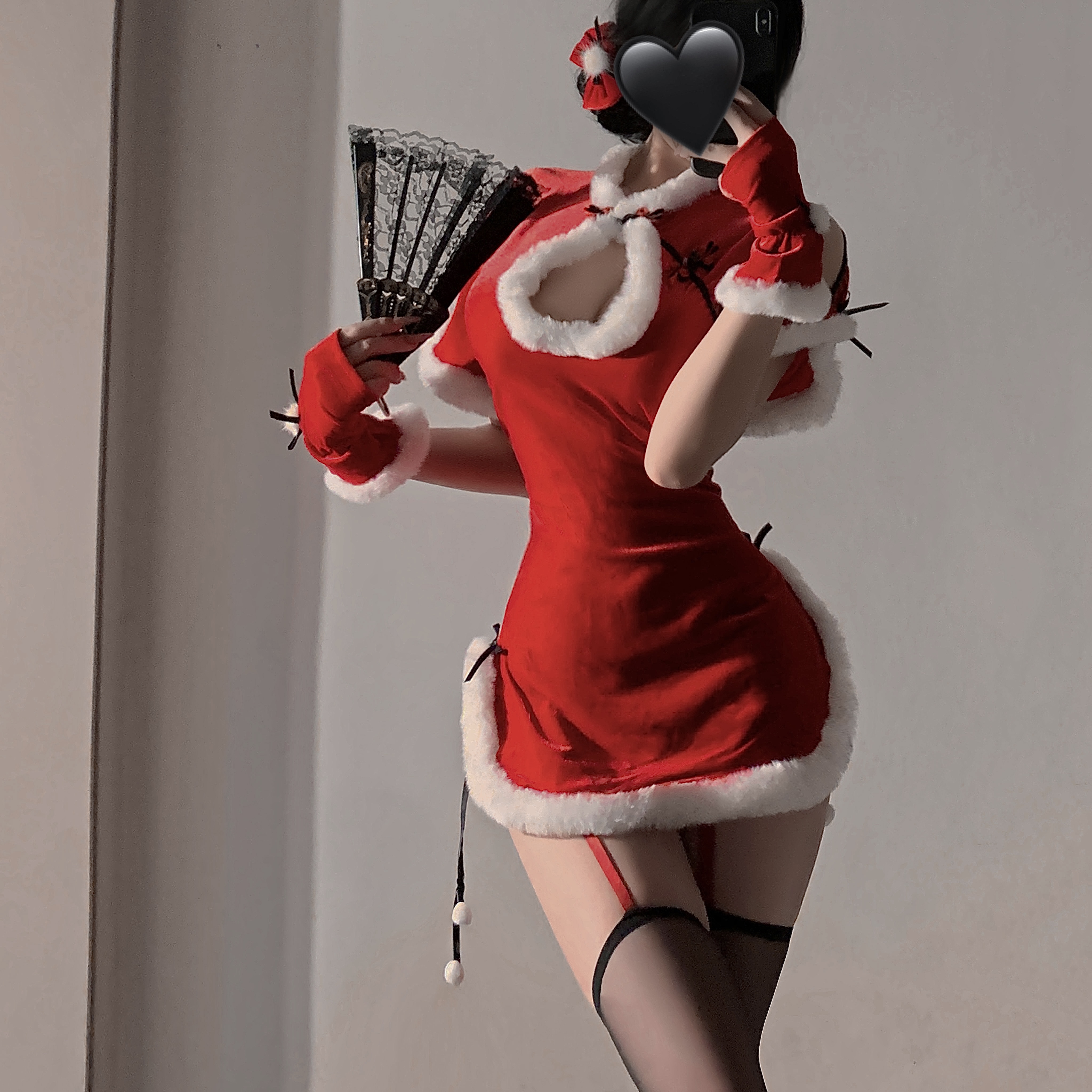 圣诞节新年制服性感国风旗袍红色包臀短裙女生纯欲风约会战袍冬季