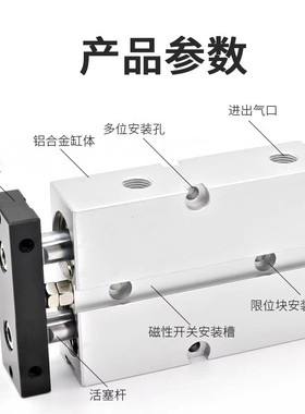 双杆双轴CLXA-A10气缸CLXA-A16-S30S40S50S60S75S15-A2V0-A25-A32