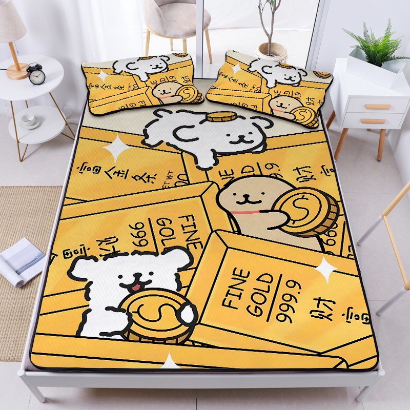 夏季可爱卡通线条小狗冰丝席三件套儿童卧室可水洗折叠凉席子1.5m