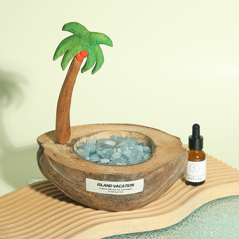 《梦入海岛》椰子树船水晶石无火香薰礼盒室内扩香石闺蜜生日礼物
