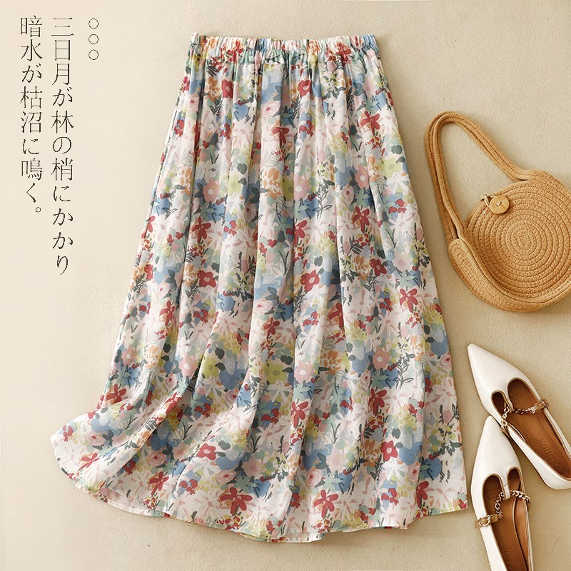 油画感碎花半身裙女夏季复古百搭a字大摆裙显瘦中长款气质裙子潮