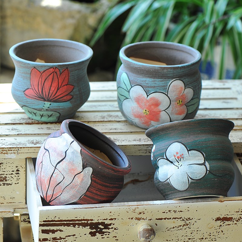 多肉植物法师老桩盆创意简约花盆陶瓷肉肉群生蝴蝶兰复古手绘陶盆