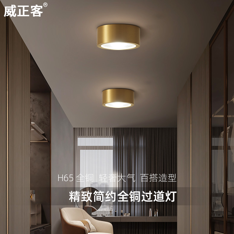 明装筒灯 全铜轻奢极简q防眩客厅卧室无主灯led超薄玄关走廊过道