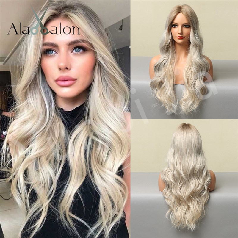 欧美风白金色大波浪卷发女全头套假发Platinum cLurly hair wigs
