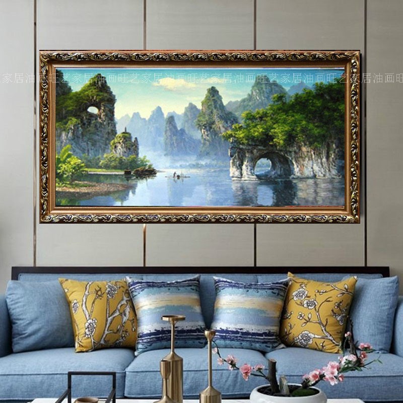 手绘客厅酒店别墅办公室沙发背景书房桂林山水风景家居装饰挂画图片