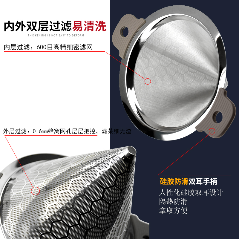 不锈钢奶茶桶双耳过滤网器大号咖啡茶叶超细密锥形漏斗奶茶店
