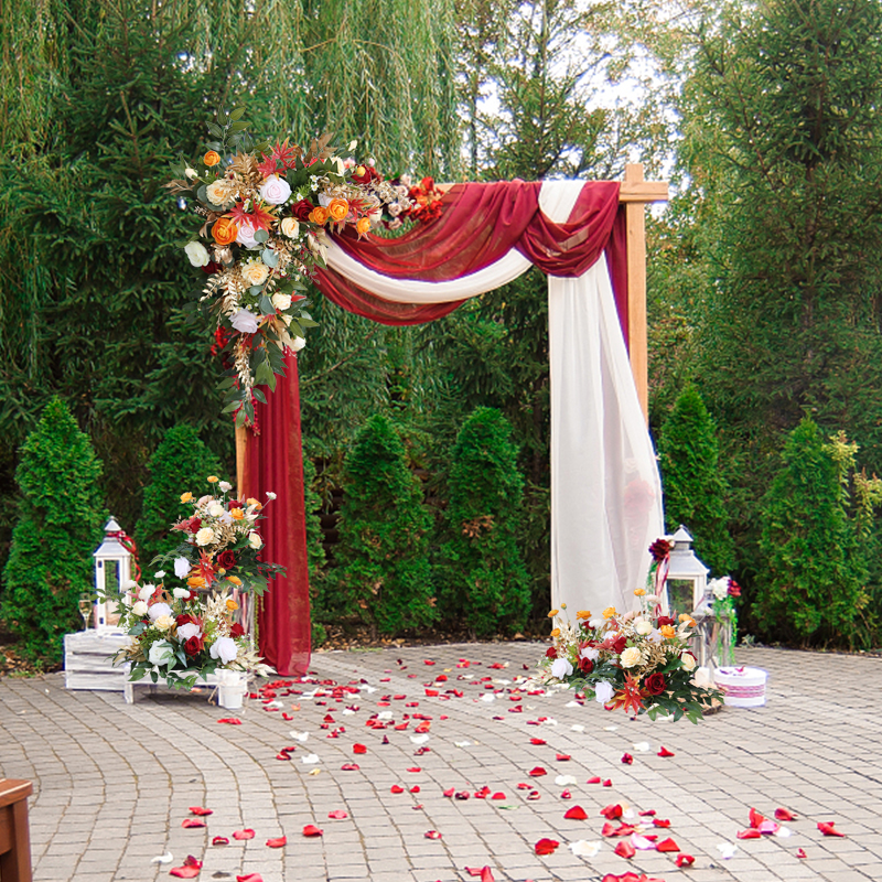 婚礼美陈花艺金色插花三角拱门挂花活动舞台背景迎宾布置路引套装