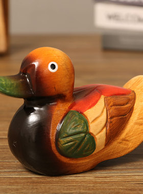 创意情侣鸳鸯摆件一对木头鸭子新婚礼物装饰摆设床头新人结婚礼品