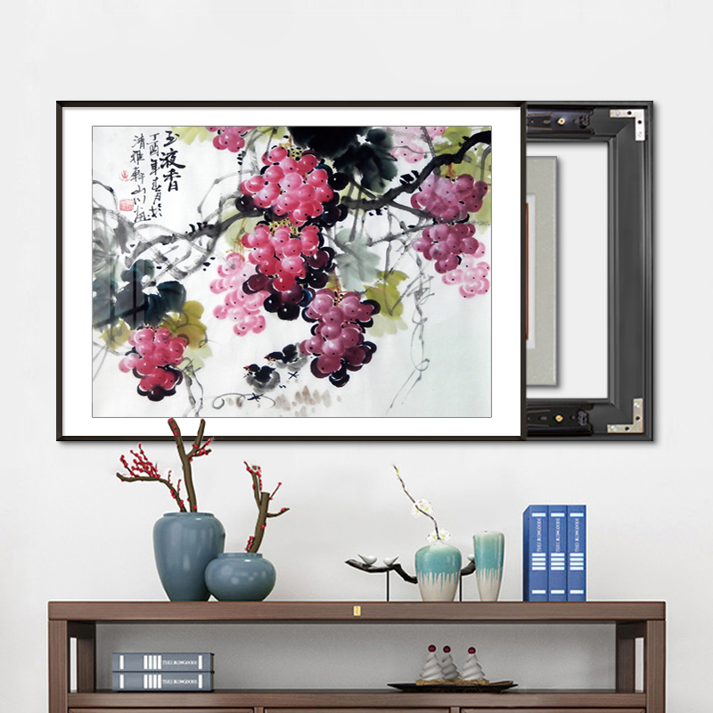 新中式电表箱装饰画免打孔遮挡配电箱葡萄餐厅挂画2022新款高档图片