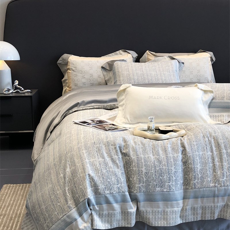 秋季奢华定制美式床上用品100支天丝长绒棉色织大提花四件套被套