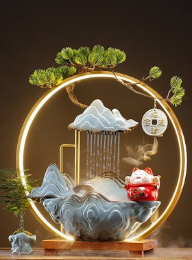 流水招财摆件循环水玄关客厅办公室桌面创意生财家居乔迁开业礼品
