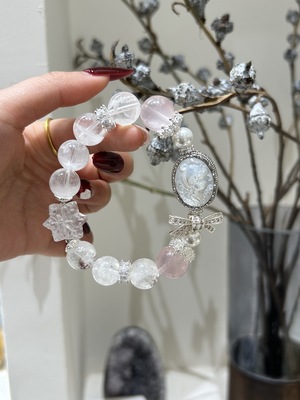 天然白雪花白水晶手链