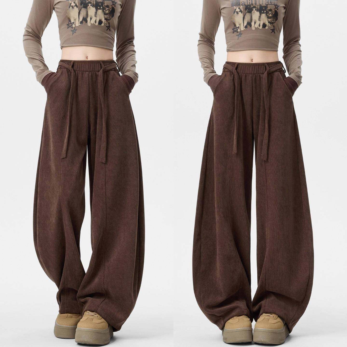 美式抽绳弯刀裤女秋季2025新款高腰窄版小个子阔腿裤宽松休闲卫裤,女装/女士精品,休闲裤,淘宝优惠券,粉丝福利购,淘宝优惠卷