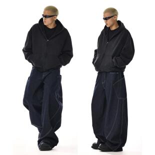 美式覆古廓形弯刀牛仔裤男女潮牌百搭直筒高级感阔腿宽松休闲 长