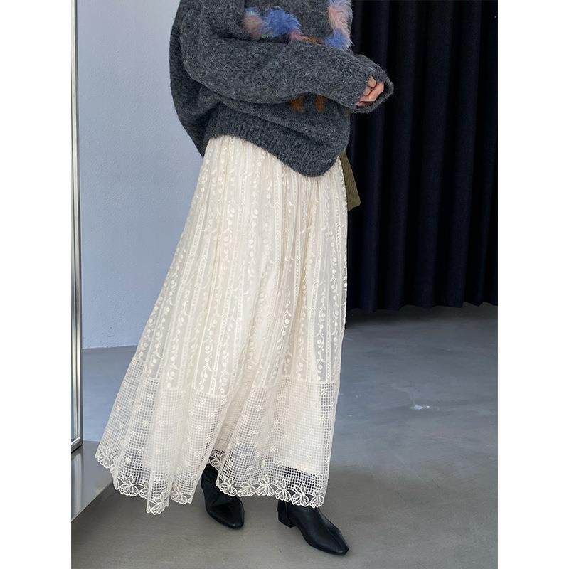 江左 别错过的私服半身裙 加绒米白色蕾丝拼接a字长款裙子女 1757,女装/女士精品,半身裙,淘宝优惠券,粉丝福利购,淘宝优惠卷