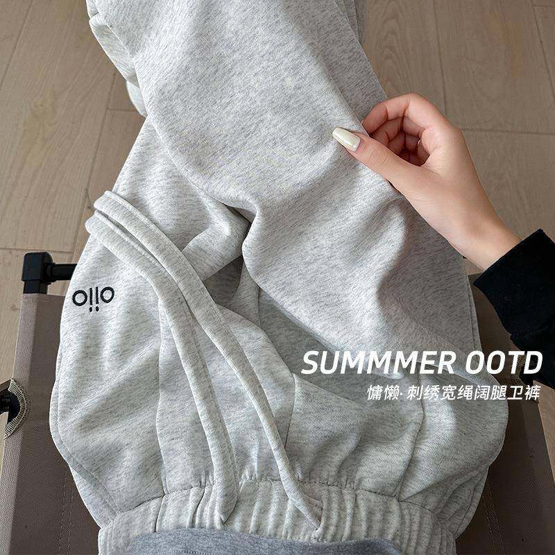 燕麦白运动卫裤女2025秋季新款束脚抽绳宽松小个子直筒休闲阔腿裤,女装/女士精品,休闲裤,淘宝优惠券,粉丝福利购,淘宝优惠卷