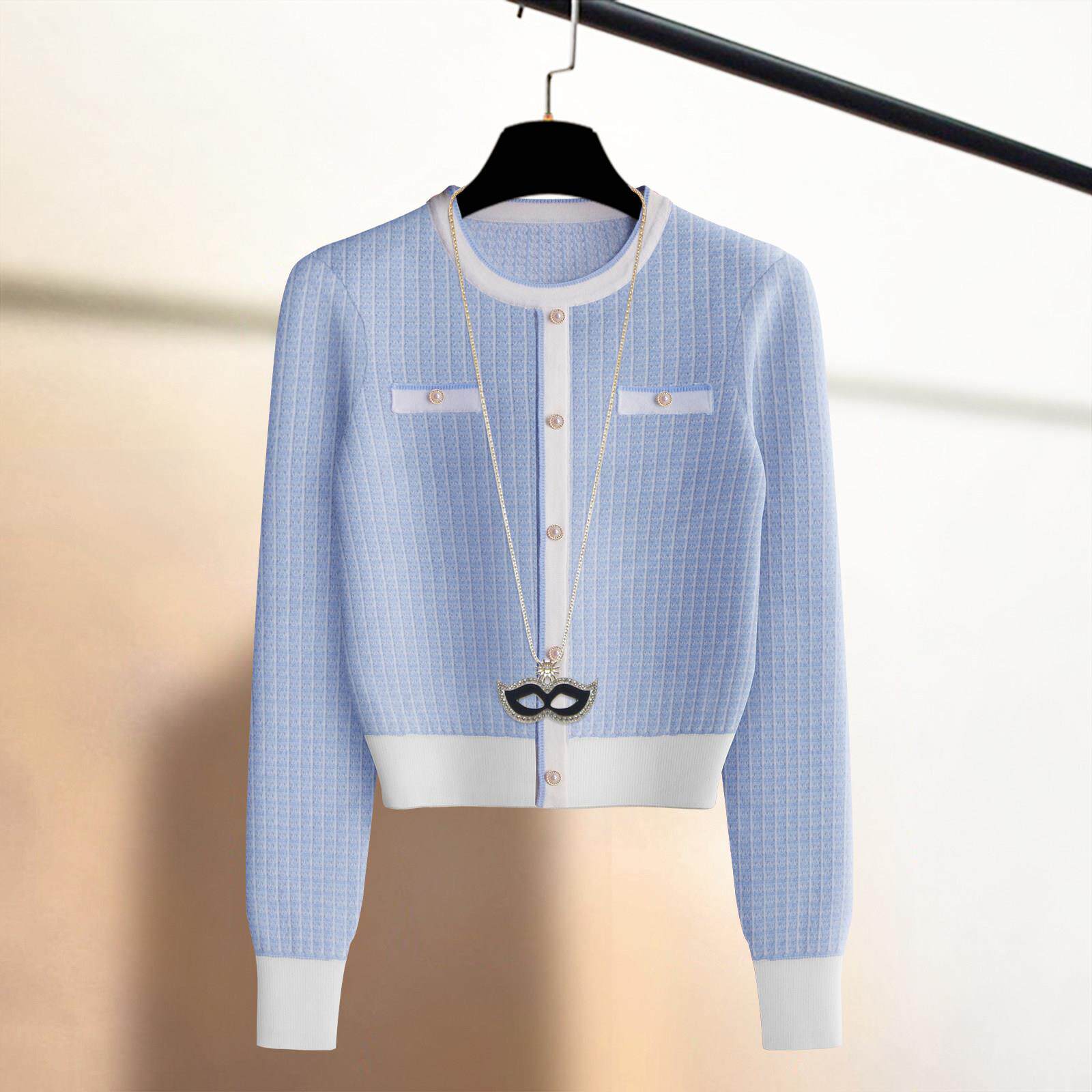 秋新款法式小香风套头针织衫女高级感洋气高腰显瘦别致上衣毛衣潮