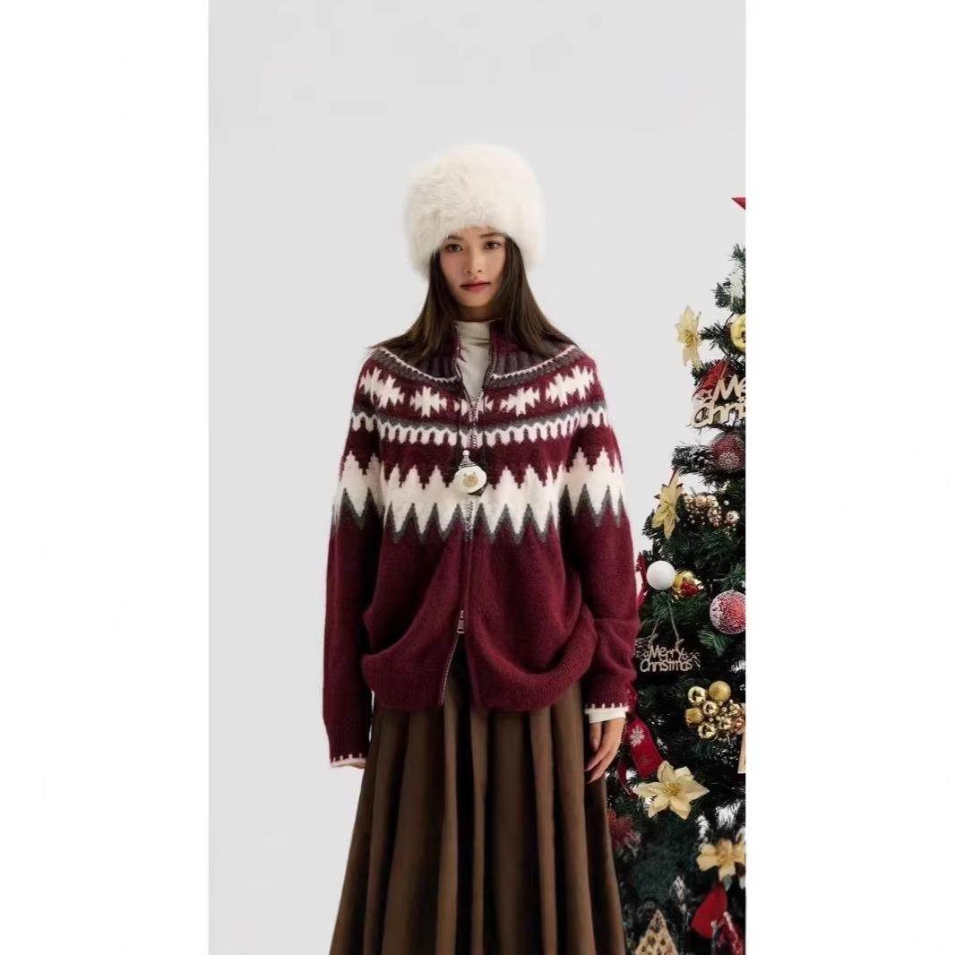 马登工装美式复古重磅冰岛毛衣女开衫费尔岛提花慵懒风情侣针织衫,女装/女士精品,短外套,淘宝优惠券,粉丝福利购,淘宝优惠卷