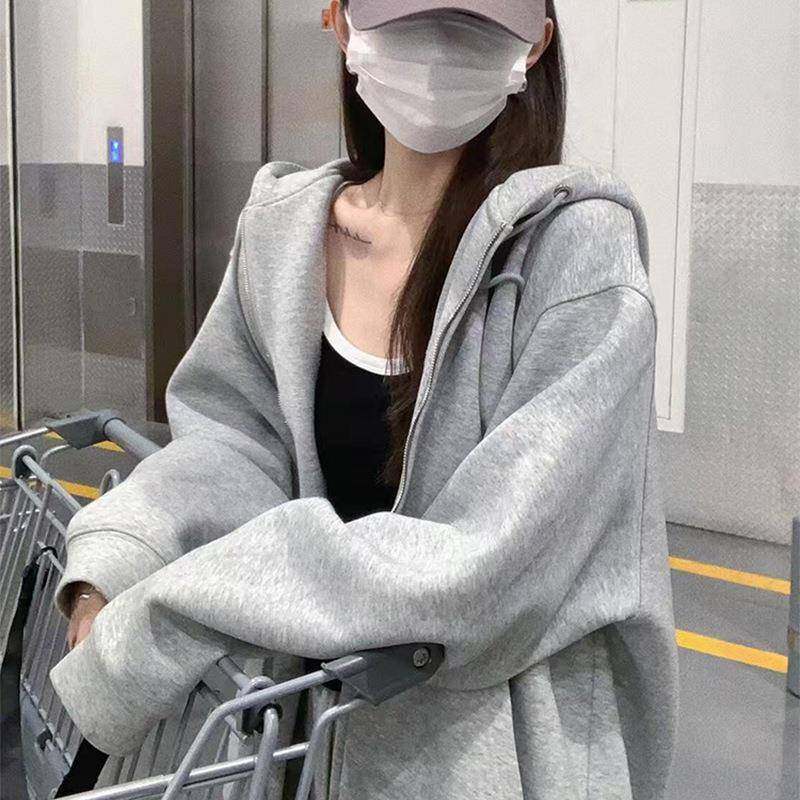 灰色连帽卫衣女春秋季新款早秋宽松外套韩系慵懒风开衫上衣,女装/女士精品,毛呢外套,淘宝优惠券,粉丝福利购,淘宝优惠卷