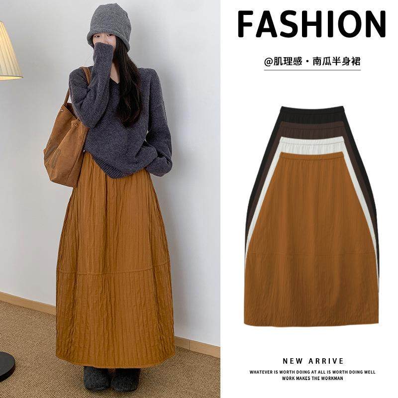 日系复古肌理感立体花苞裙女秋冬绗线保暖半身裙中长款A字伞裙子,女装/女士精品,半身裙,淘宝优惠券,粉丝福利购,淘宝优惠卷