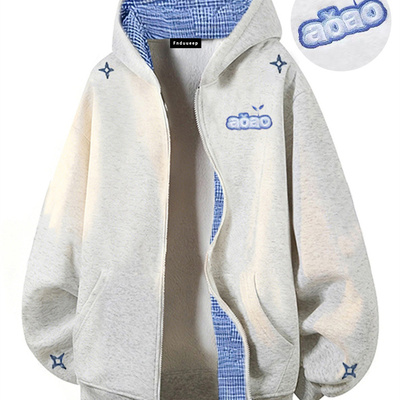 拉链连帽卫衣刺绣青少年开衫外套