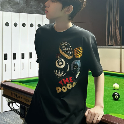 美式高街hiphop短袖t恤黑色男款