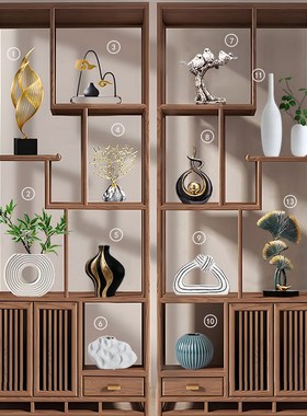 新中式轻奢高档家居饰品摆件客厅酒柜博K古架办公室工艺品装饰摆
