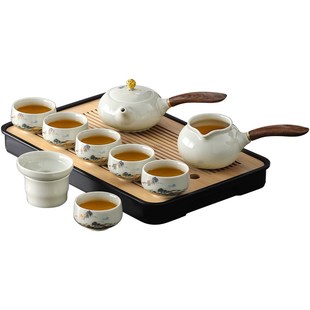 家用办公室防烫侧把泡茶壶喝茶茶杯茶盘整套 陶瓷功夫茶具套装