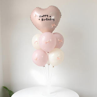 韩系ins暮光粉蝴蝶结爱心气球桌飘儿童生日派对场景装饰布置拍照