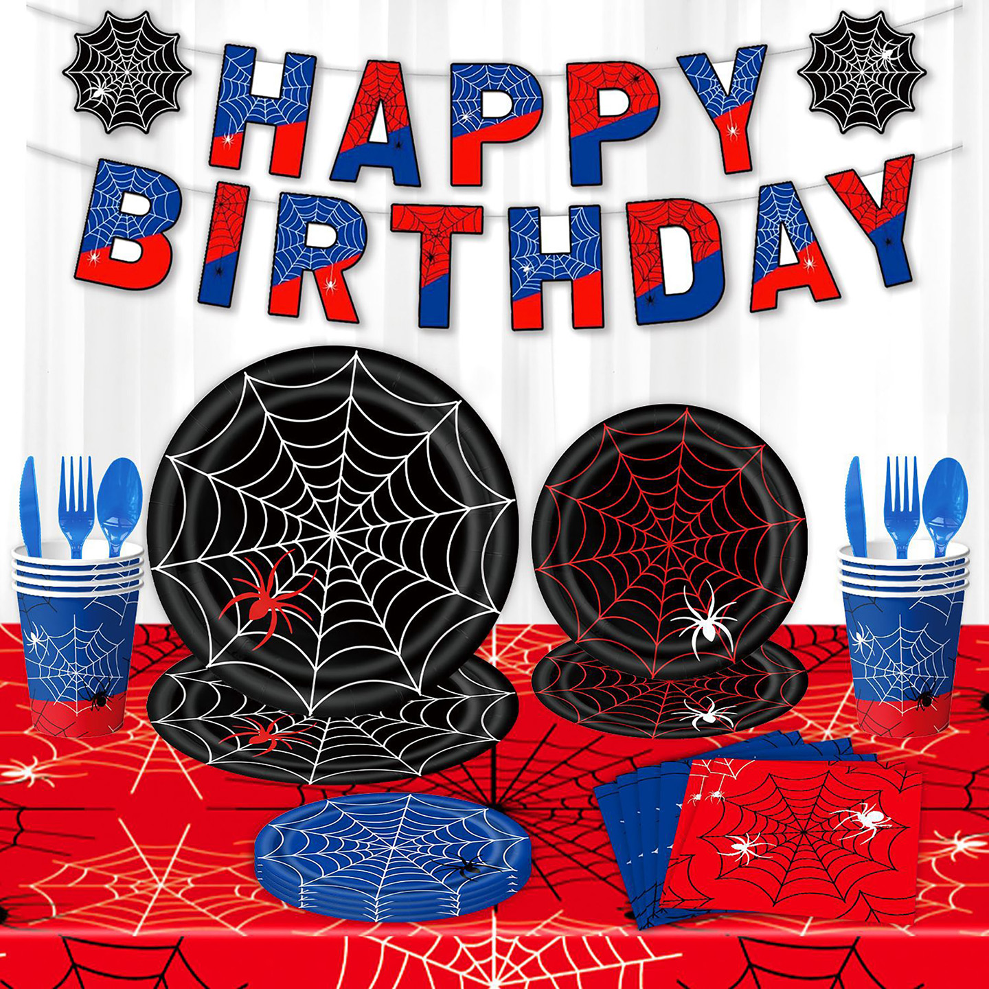 卡通复仇者联盟蜘蛛网一次性餐具盘纸杯装饰儿童生日派对布置用品