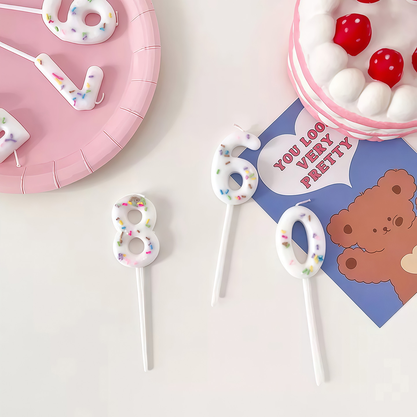 韩系ins可爱彩色糖果粒数字蜡烛蛋糕插件生日派对氛围感拍照道具